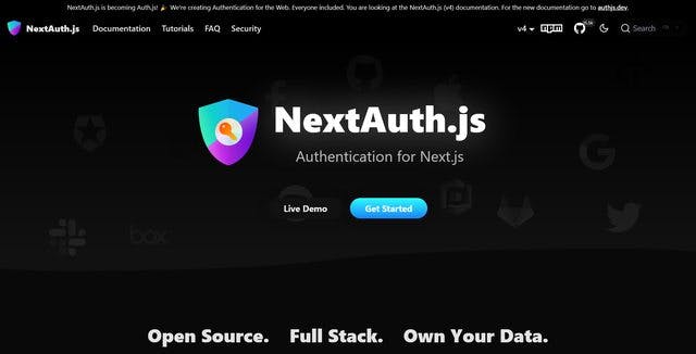 Screenshot of NextAuth landing page