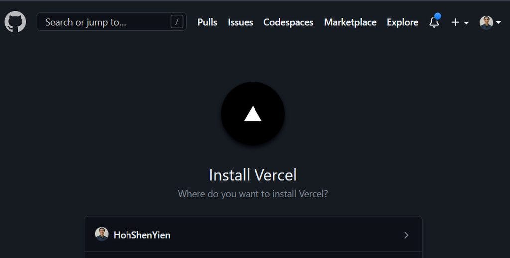 Installing Vercel on GitHub